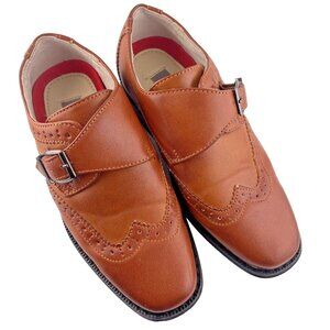 Joseph Allen Caramel Brown Wingtip Dress Shoes with Side‎ Buckle Boys Size 10